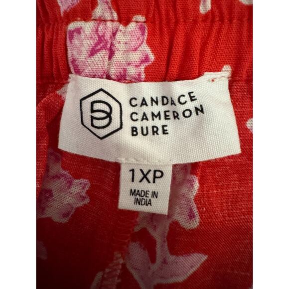 Candace Cameron Bure 1XP Floral Wide Leg Pants Stretchy Modal Spandex Red - Picture 9 of 9